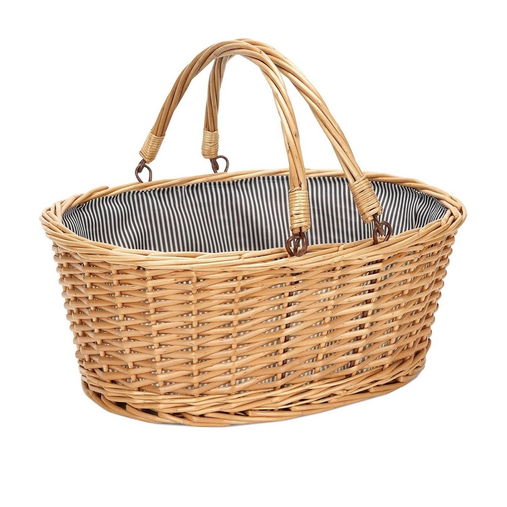 Wicker Picnic Basket with Double Folding Handles Natural Large Willow 16x14x7